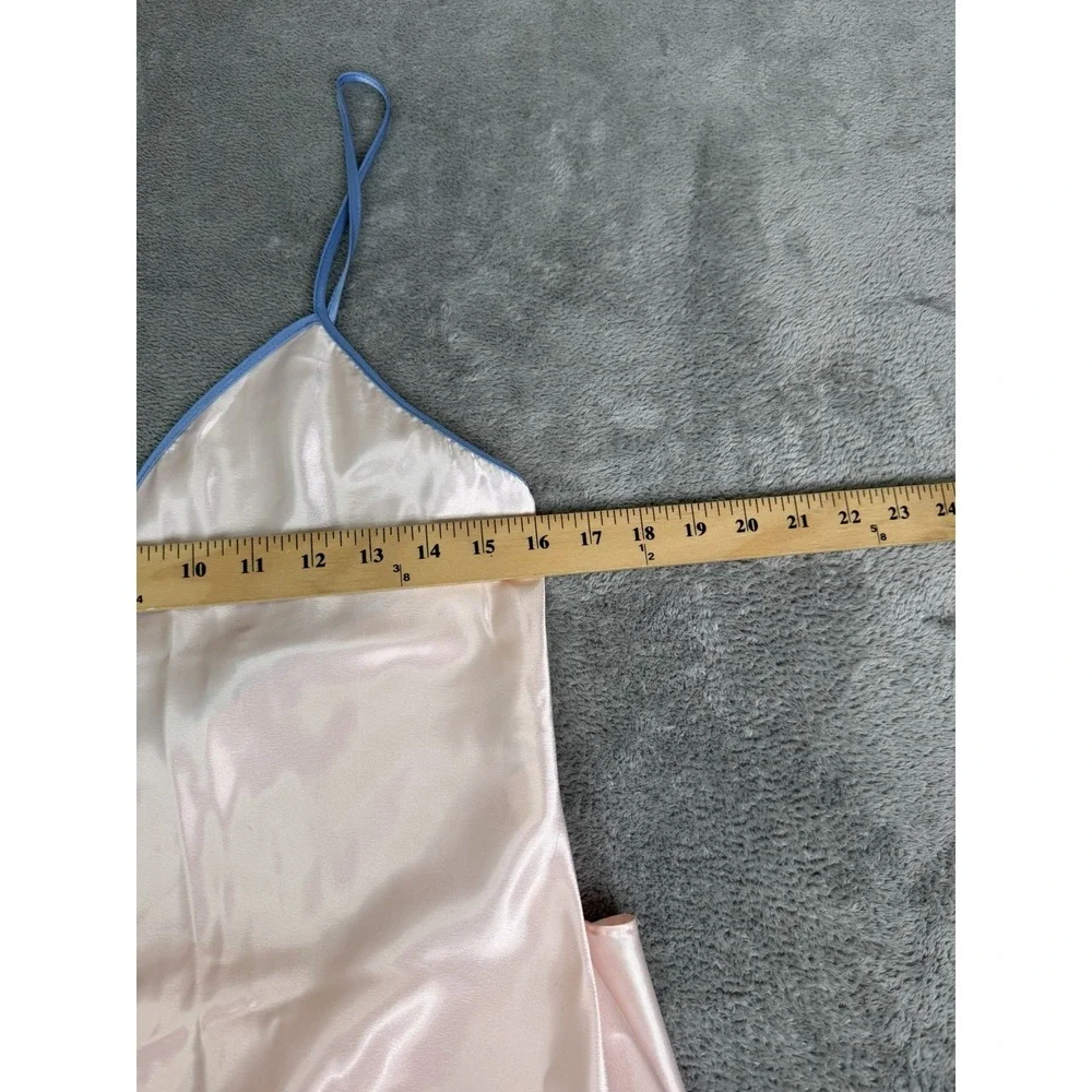 Vintage 80's Val Mode Satin Chemise Slip Dress Women's Size Medium Pink Floral - Picture 7 of 8